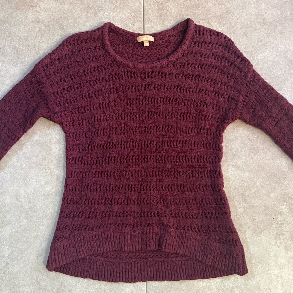 Takara Burgundy Knit Sweater Large Fuzzy